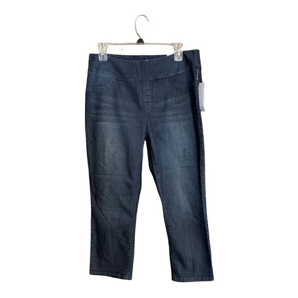 W62 Signature Fit Pull On Stretch Capri Jeans Dk Blue Rinse Size Medium. - Picture 1 of 8